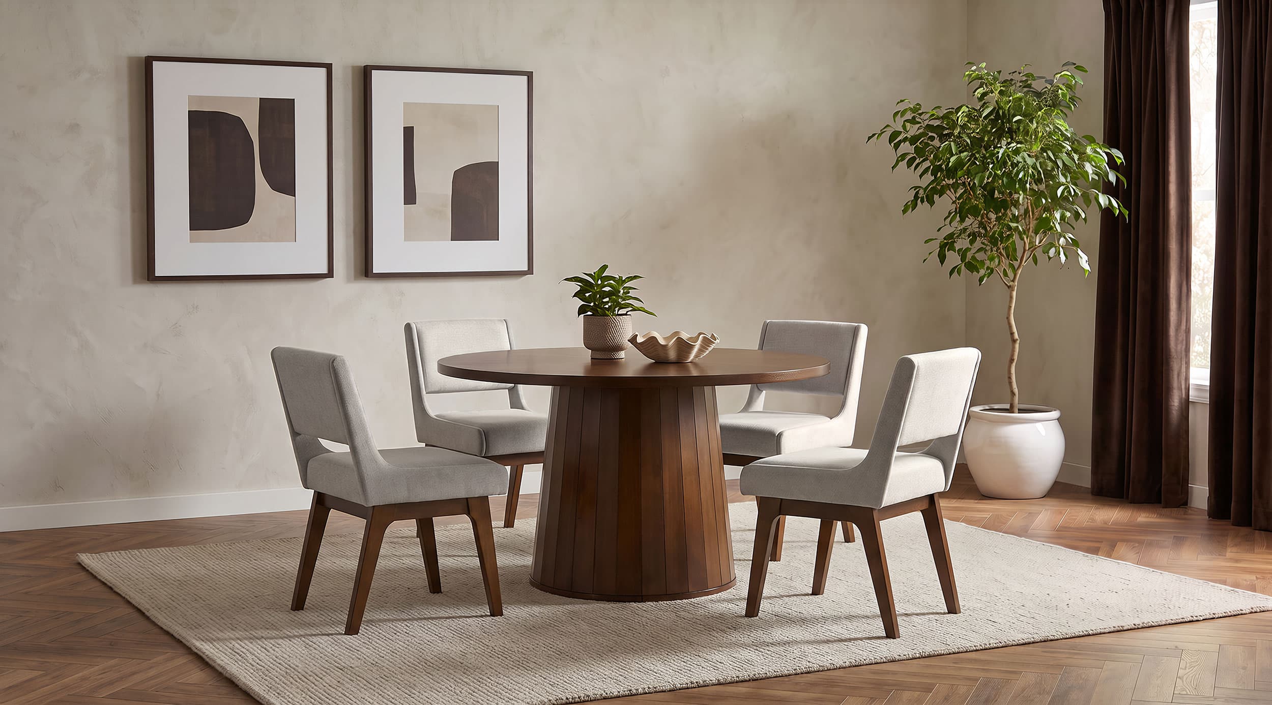 Galindo 5-piece 52-inch Round Dining Set Light Grey and Walnut