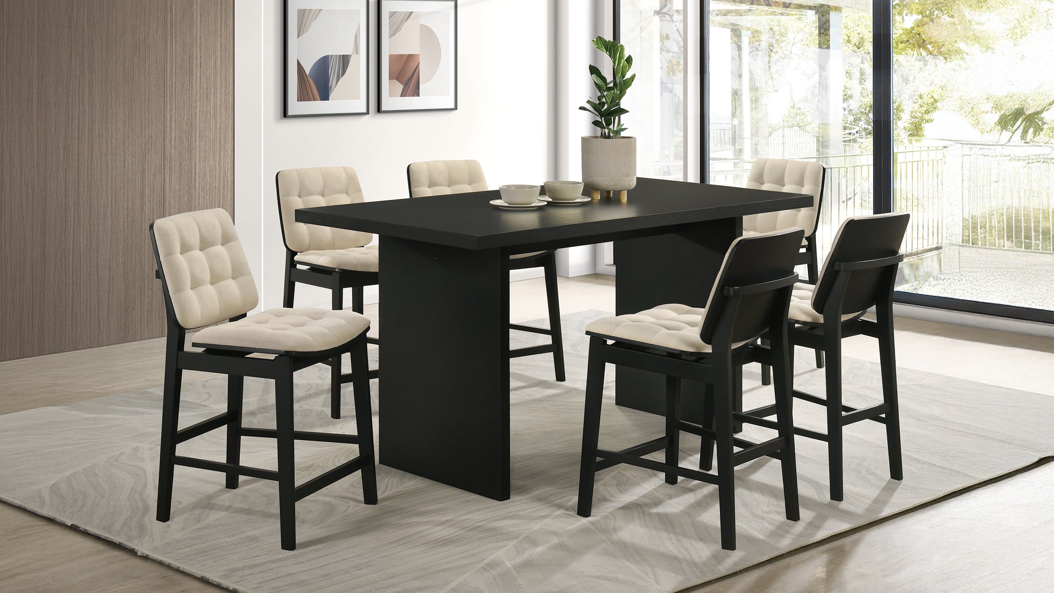 Decker 7-piece 70-inch Rectangular Counter Height Dining Set Cream and Black