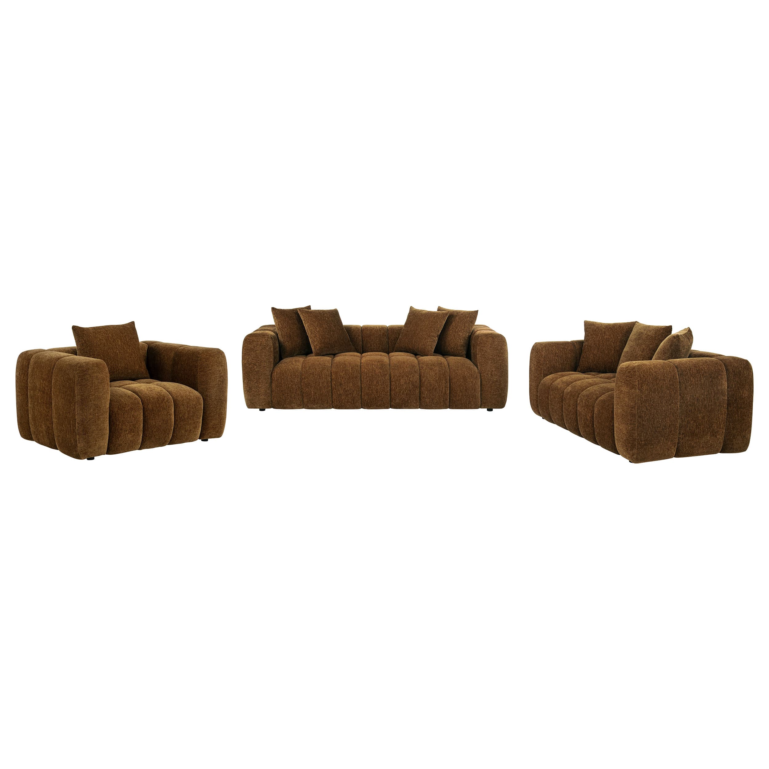 Lazaro 3-piece Fabric Upholstered Wide Channel Sofa Set Bronze - Image 1