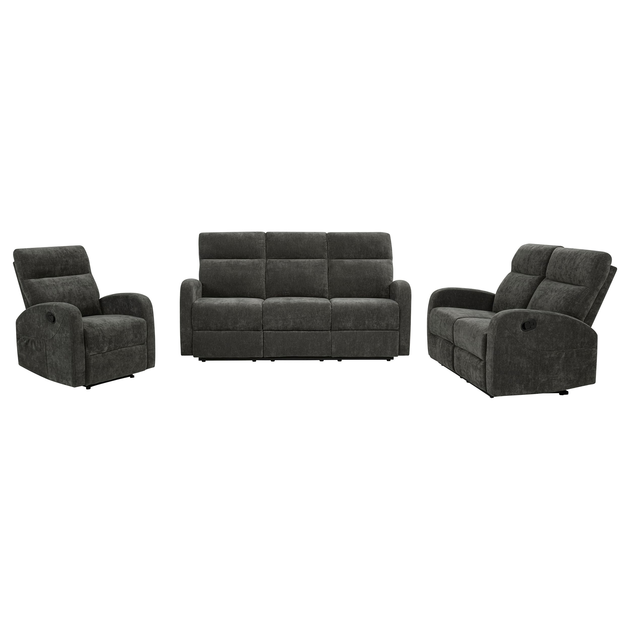 Hamilton 3-piece Chenille Manual Reclining Sofa Set Charcoal Grey - Image 2