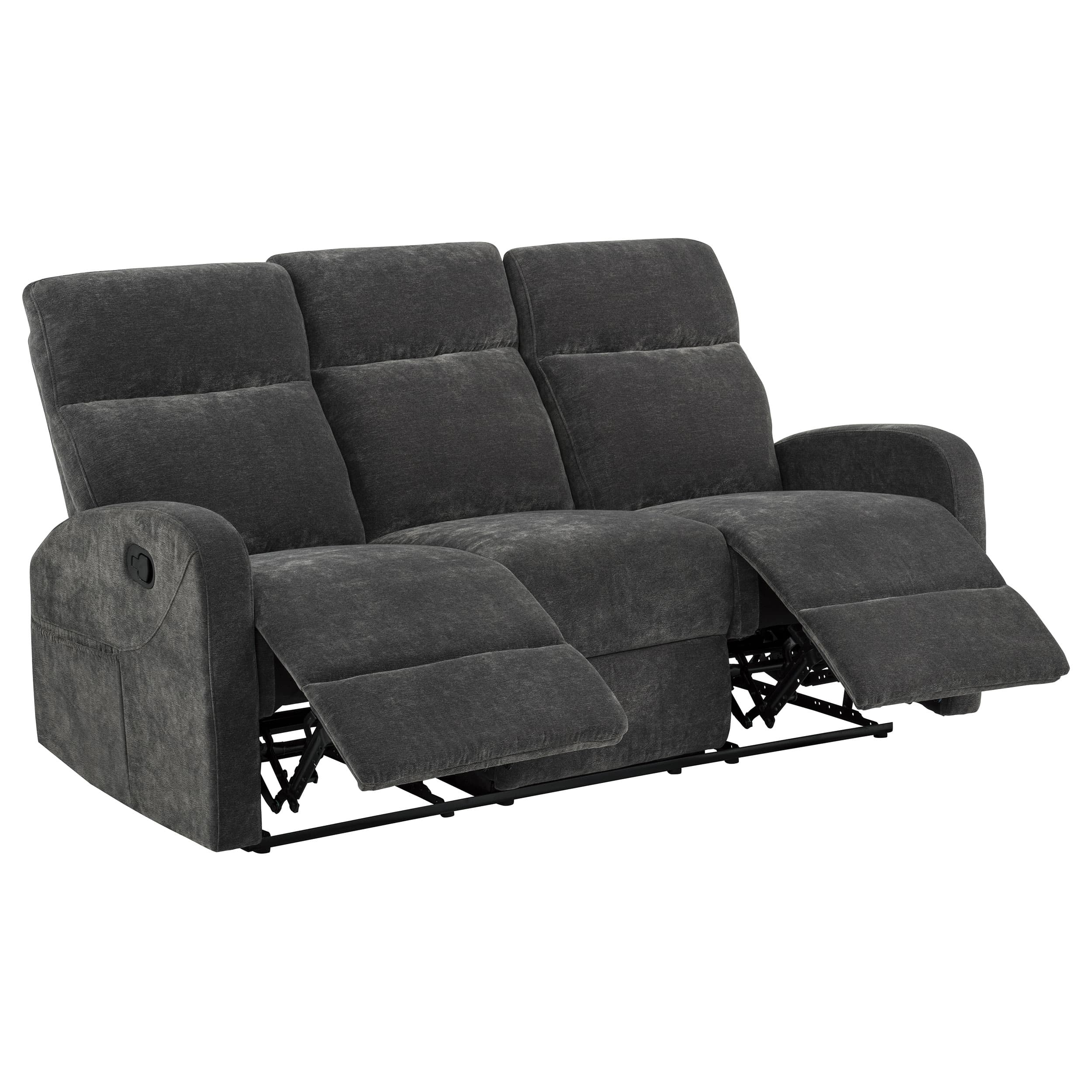 Hamilton 3-piece Chenille Manual Reclining Sofa Set Charcoal Grey - Image 4