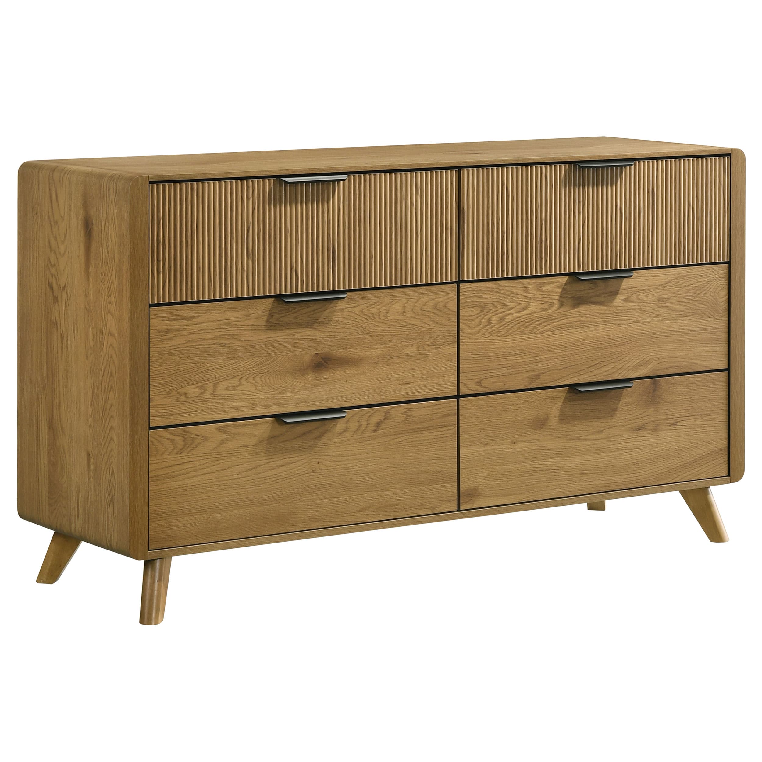 Bennett Queen Upholstered 5-Piece Mid-Century Bedroom Set Light Oak - Image 6