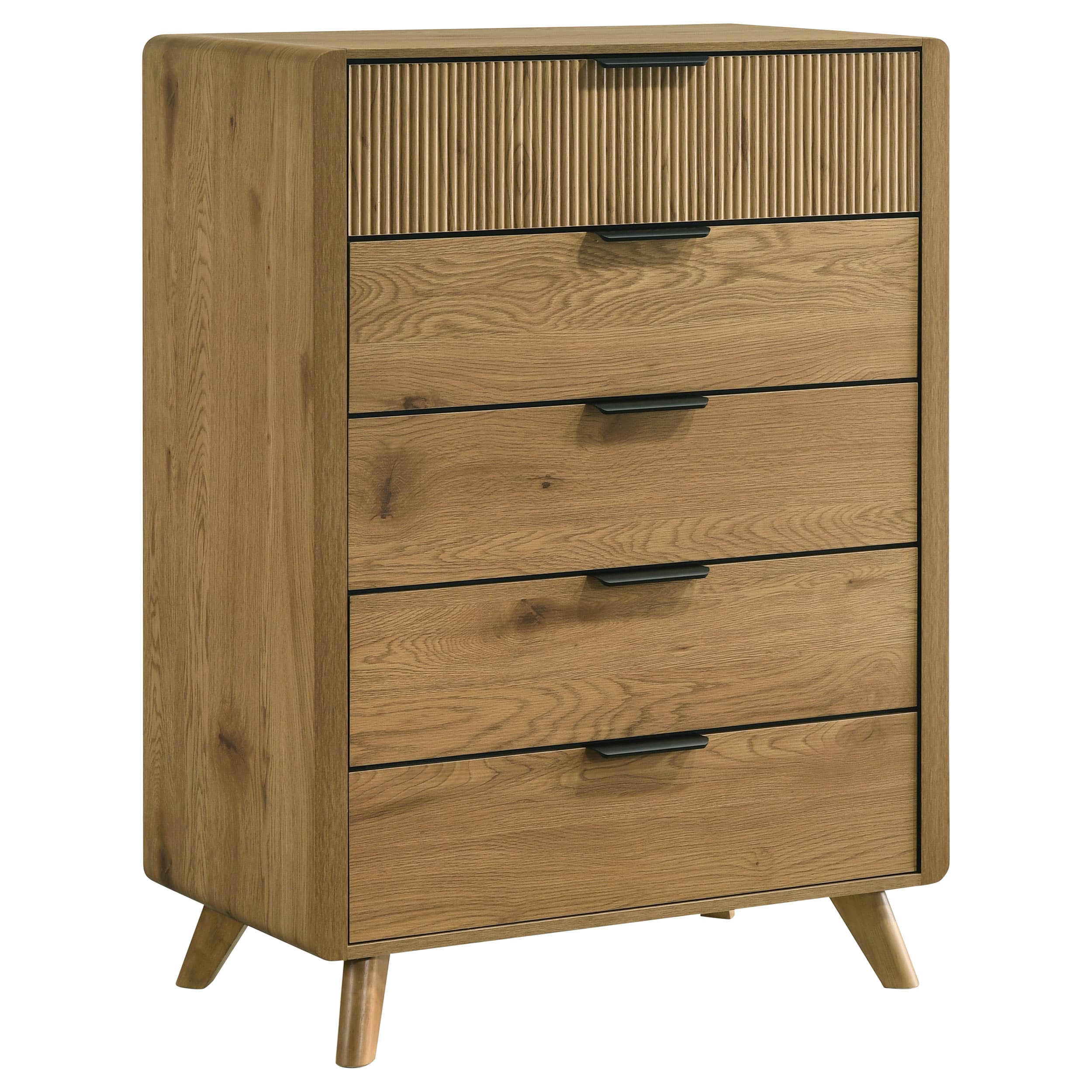 Bennett Queen Upholstered 5-Piece Mid-Century Bedroom Set Light Oak - Image 10