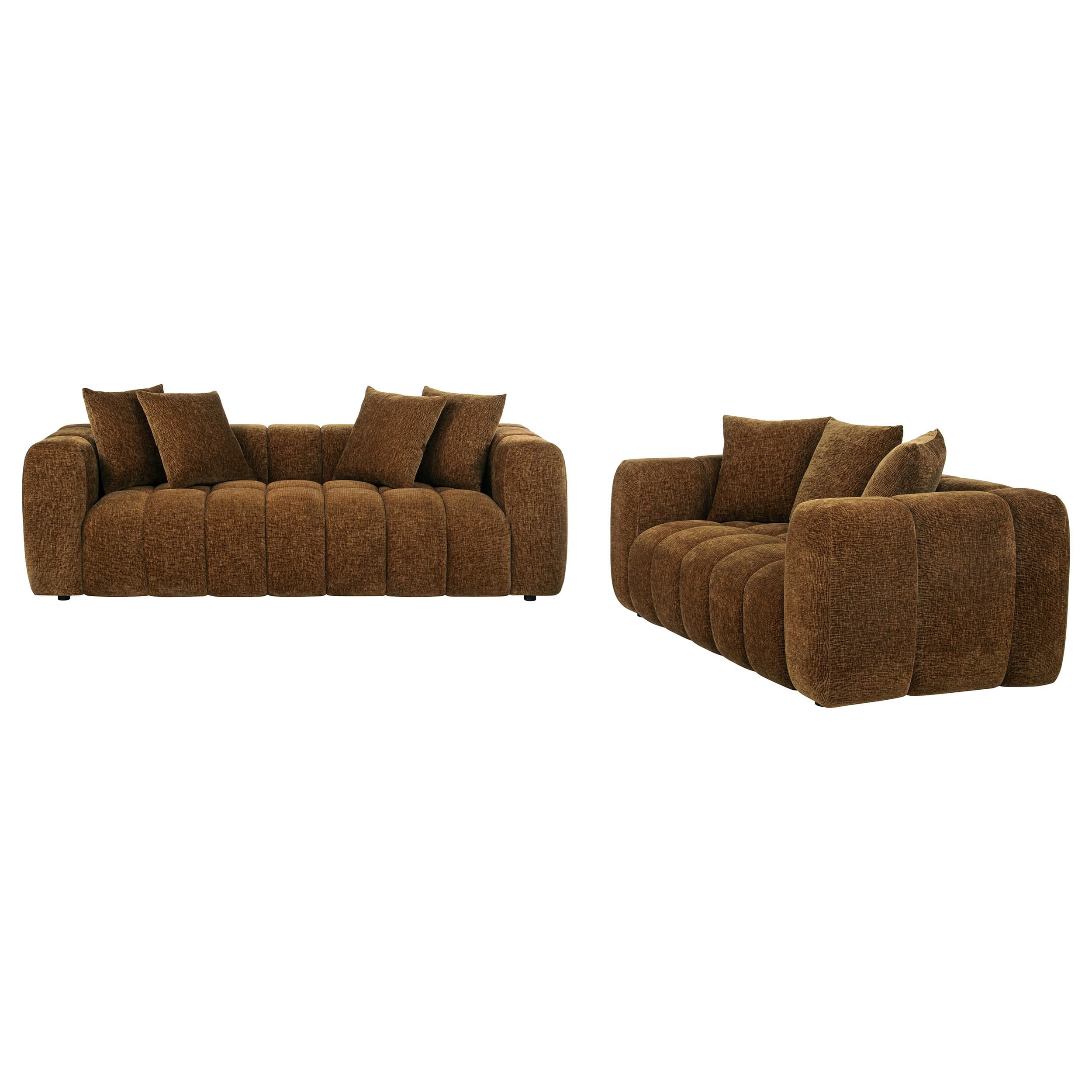 Lazaro 2-piece Fabric Upholstered Wide Channel Sofa Set Bronze - Image 1