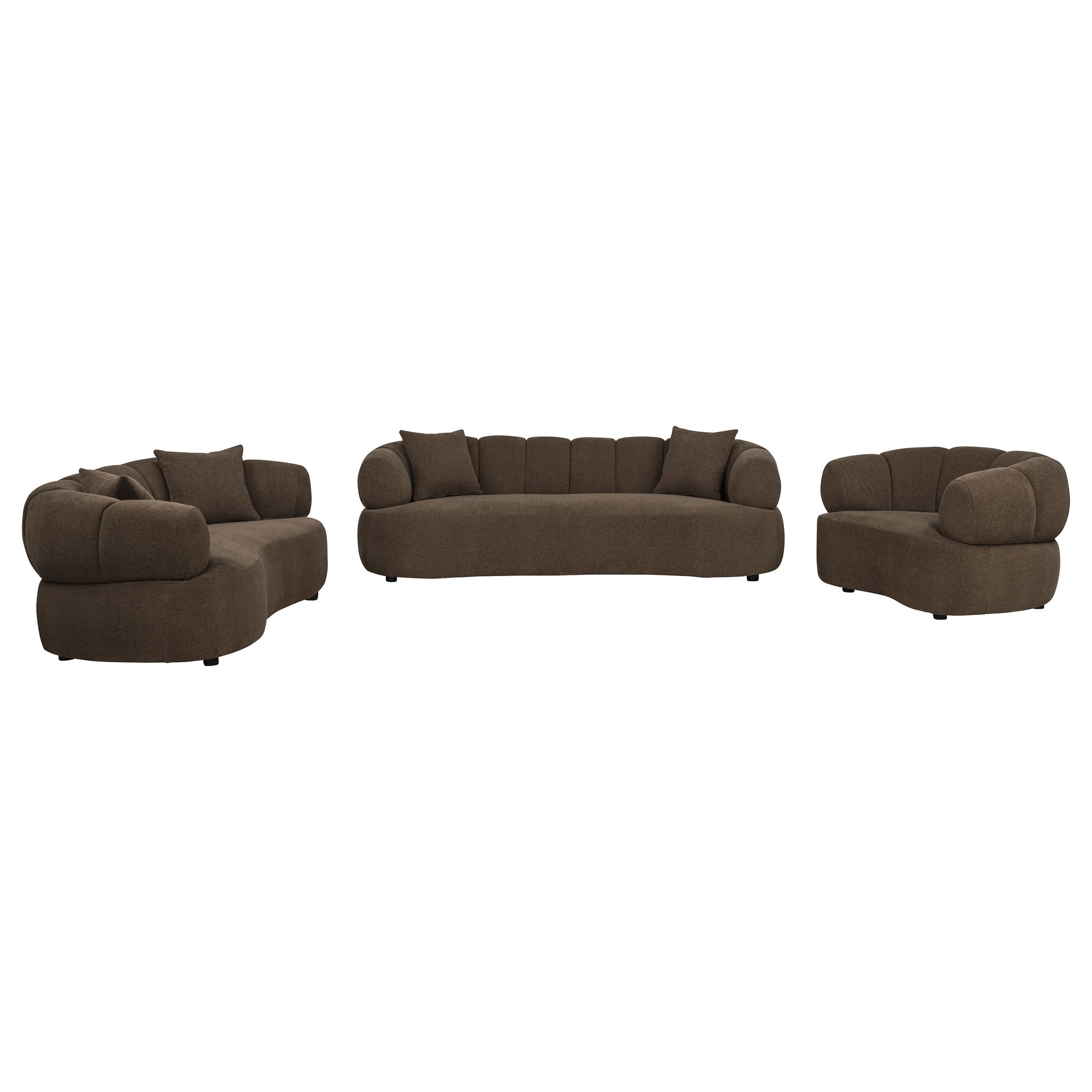 Casarin Fabric 3-Piece Channel-Back Sofa Set Brown - Image 1