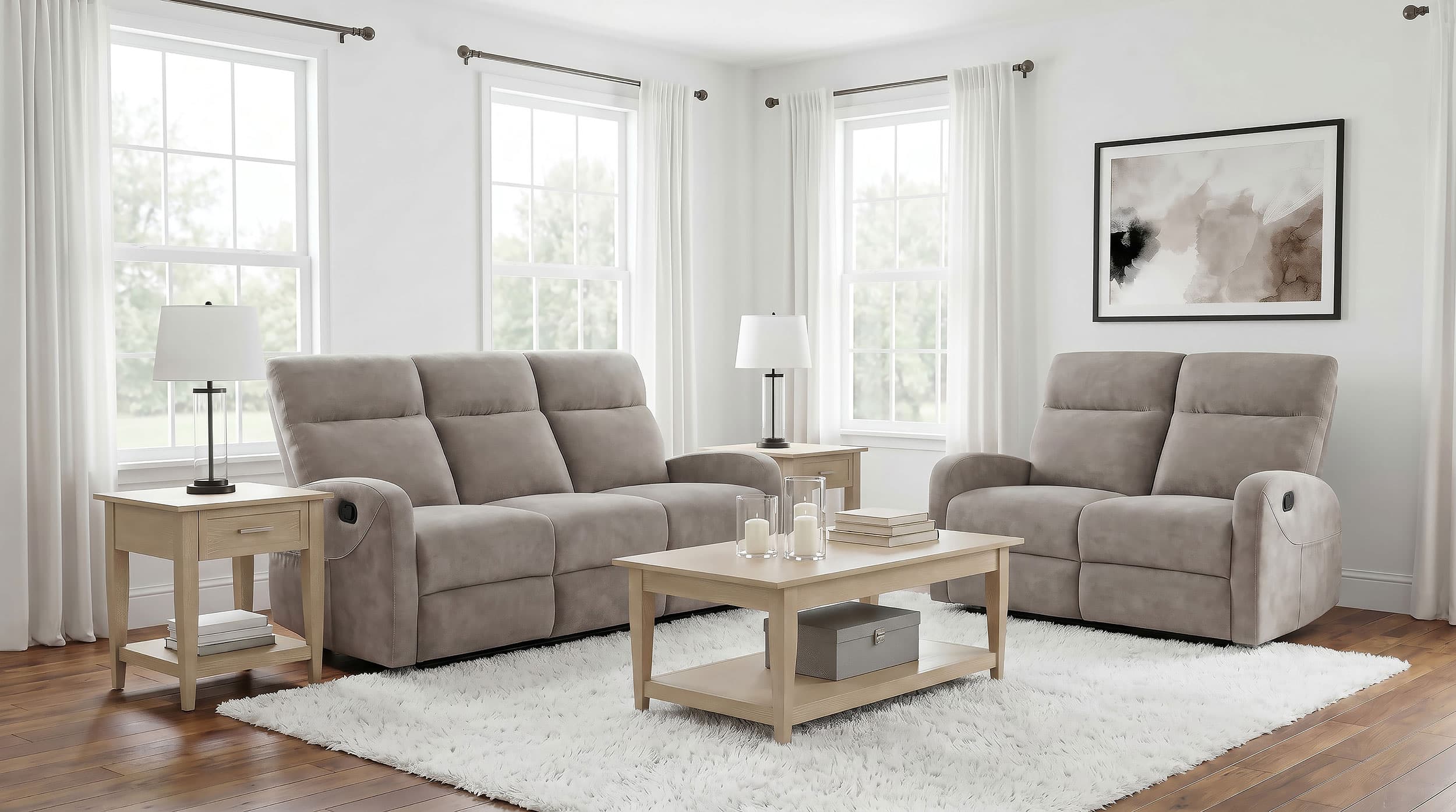 Hamilton 2-piece Chenille Manual Reclining Sofa Set Sand - Image 1