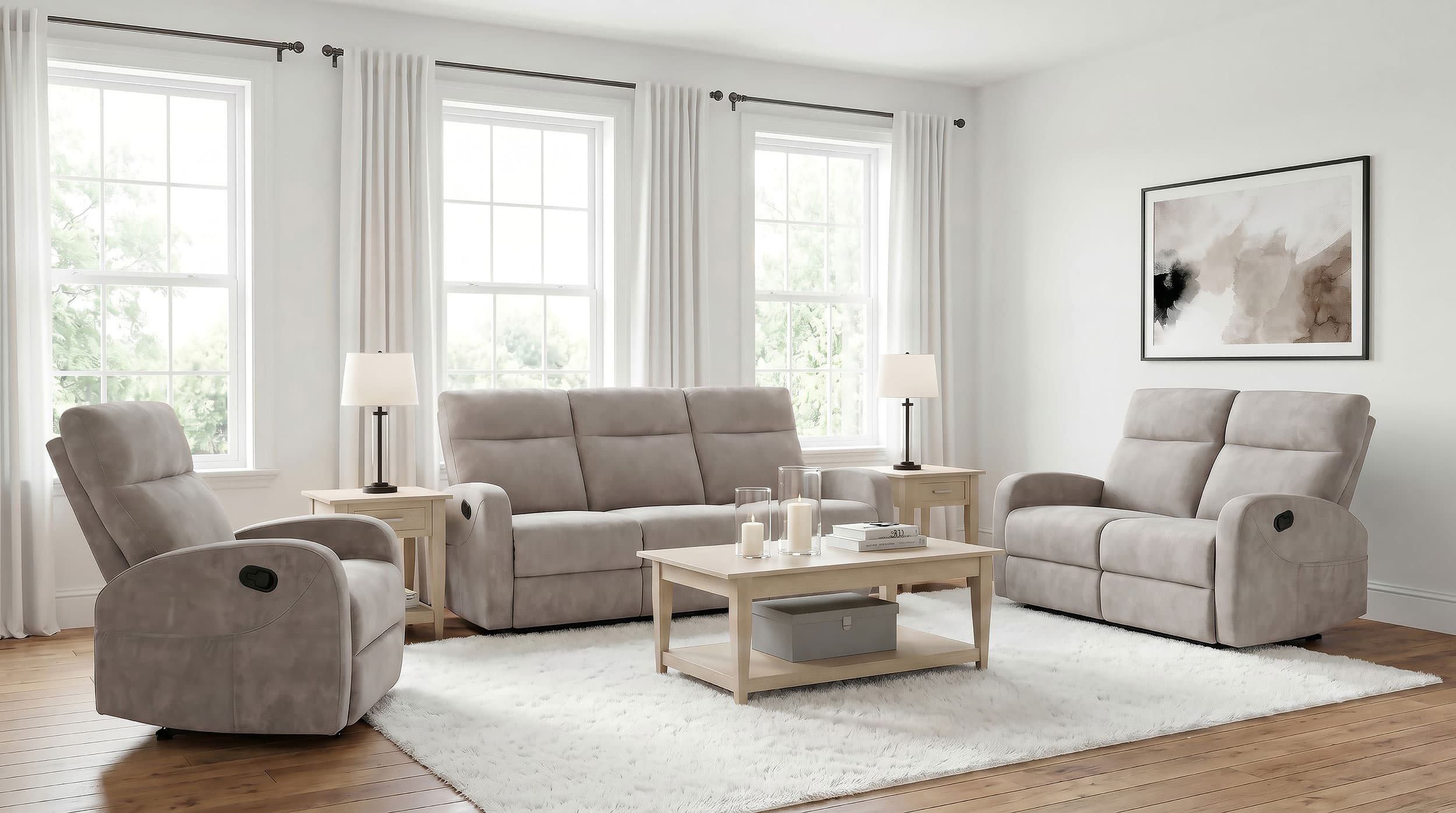 Hamilton 3-piece Chenille Manual Reclining Sofa Set Sand - Image 1