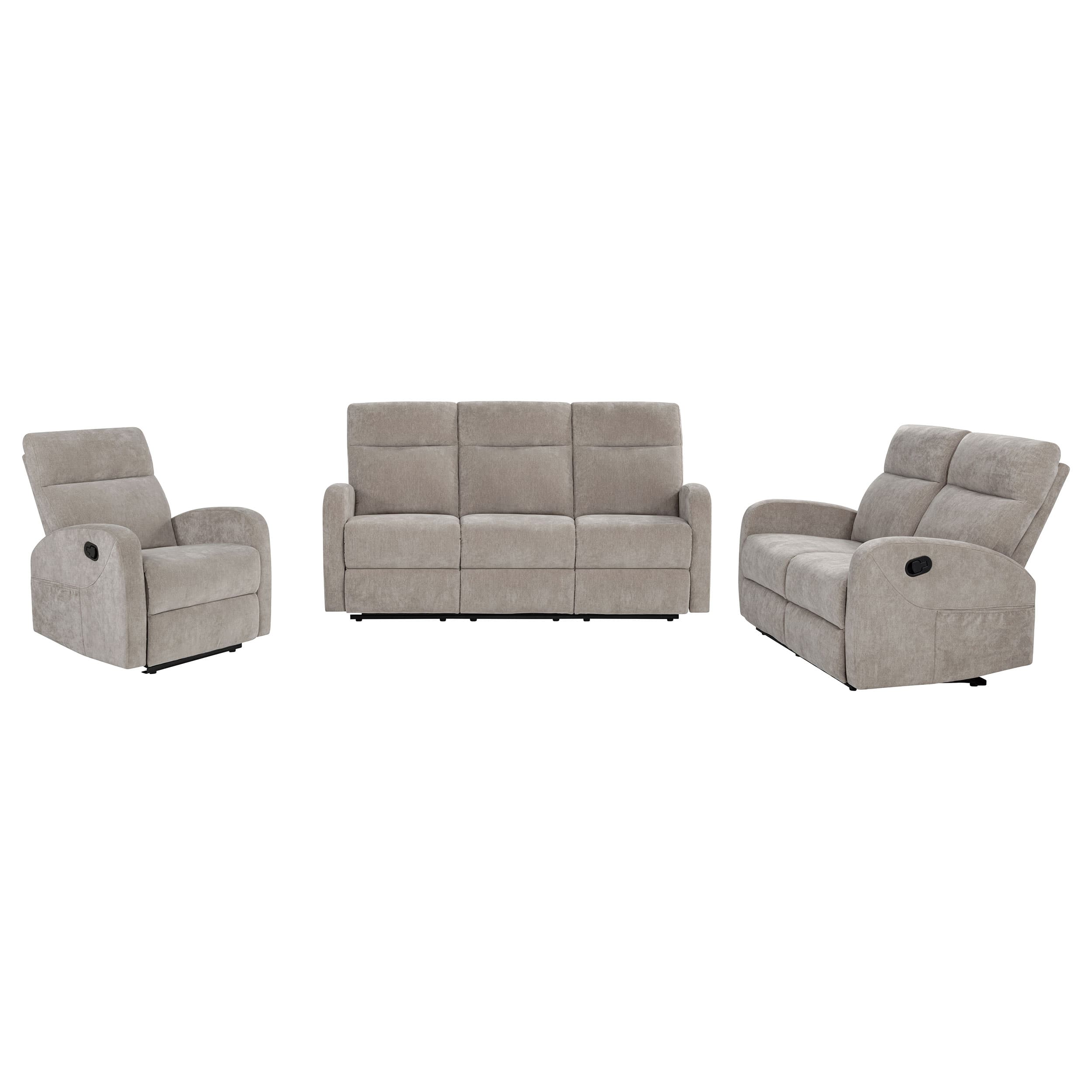 Hamilton 3-piece Chenille Manual Reclining Sofa Set Sand - Image 2