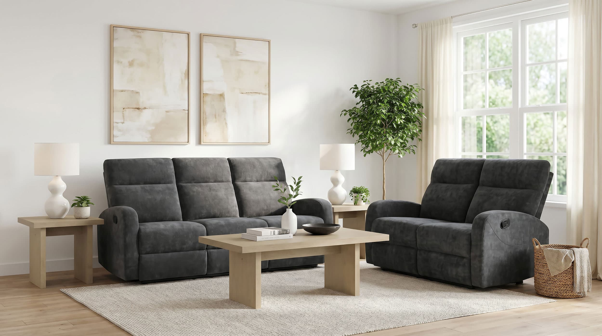 Hamilton 2-piece Chenille Manual Reclining Sofa Set Charcoal Grey - Image 1
