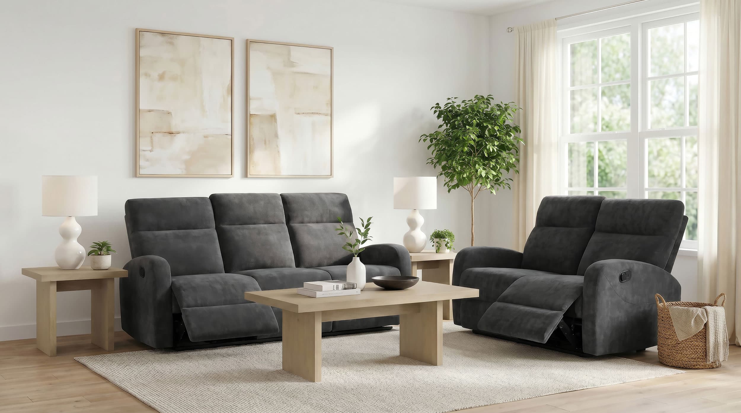 Hamilton 2-piece Chenille Manual Reclining Sofa Set Charcoal Grey - Image 16