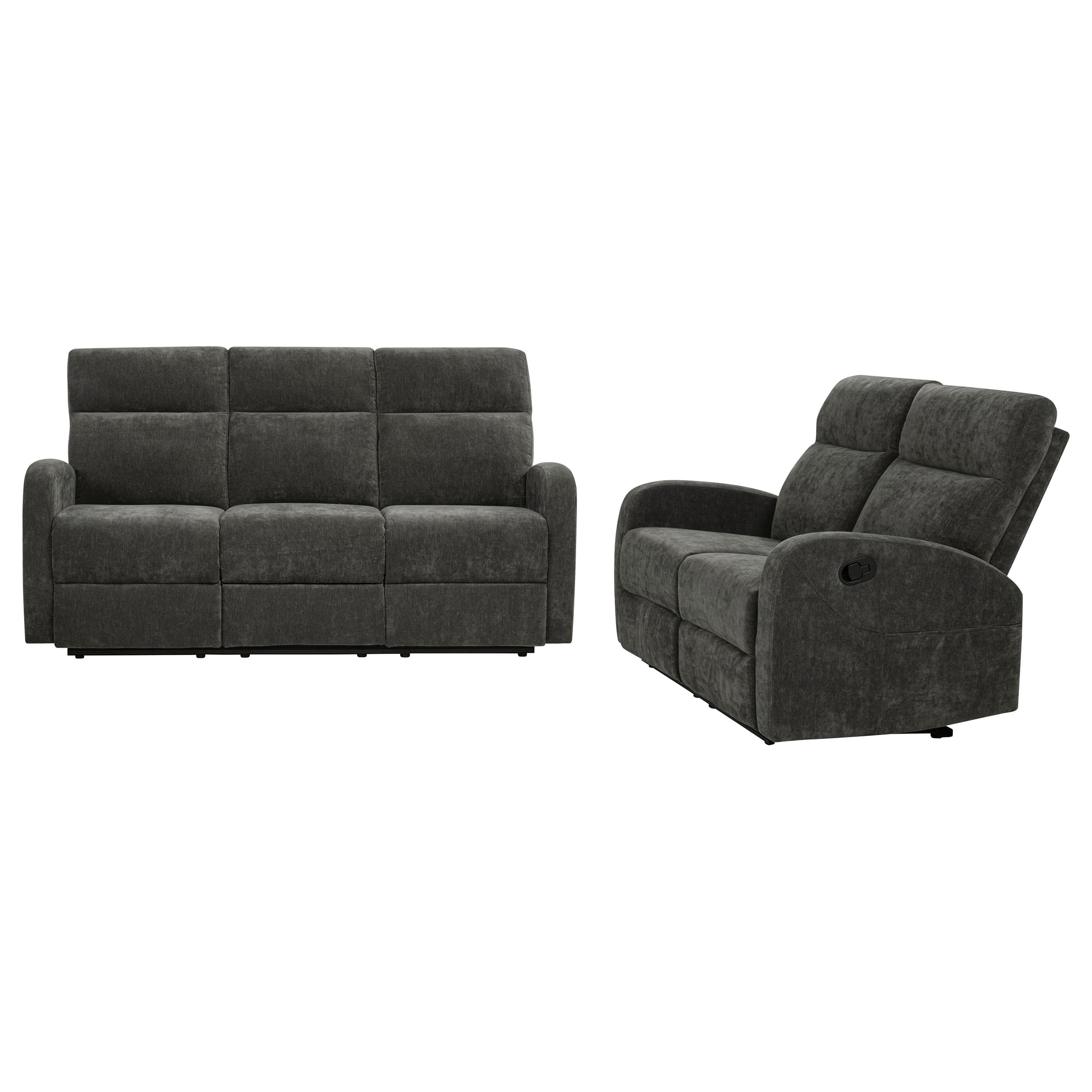 Hamilton 2-piece Chenille Manual Reclining Sofa Set Charcoal Grey - Image 2