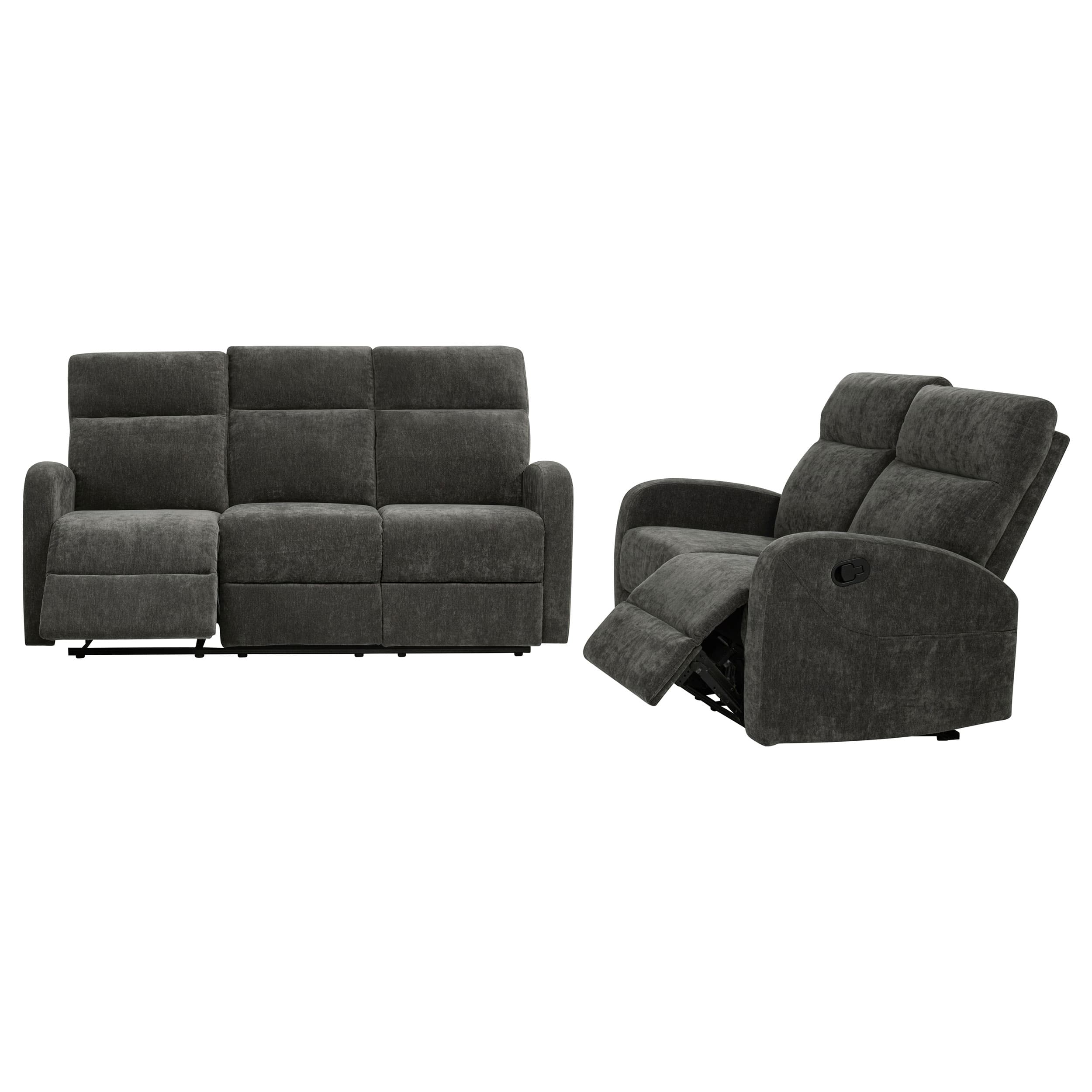 Hamilton 2-piece Chenille Manual Reclining Sofa Set Charcoal Grey - Image 3
